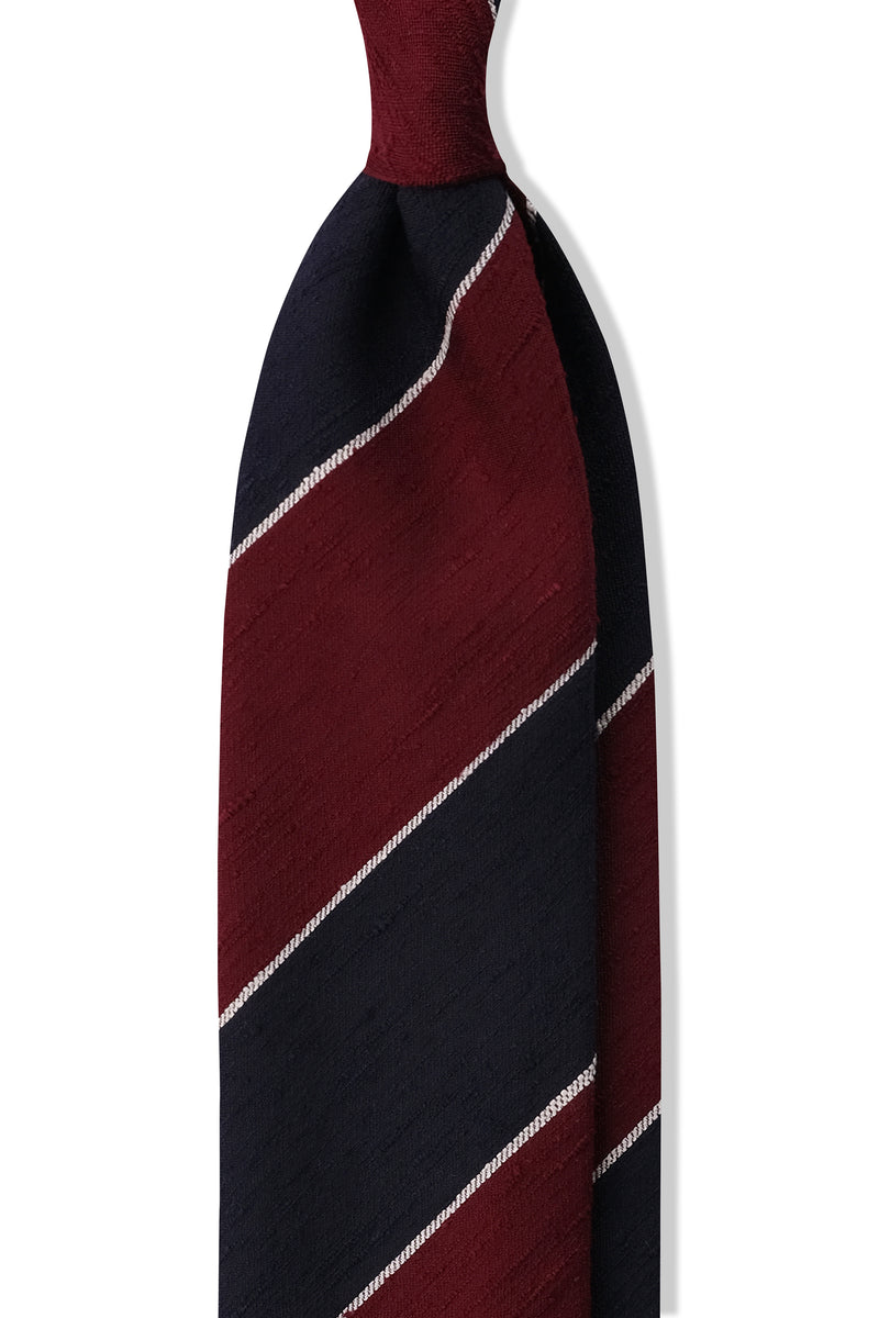 3-Fold Striped Silk Shantung Tie - Navy/Burgundy/White - Brunati Como®
