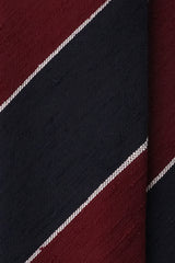 3-Fold Striped Silk Shantung Tie - Navy/Burgundy/White - Brunati Como®