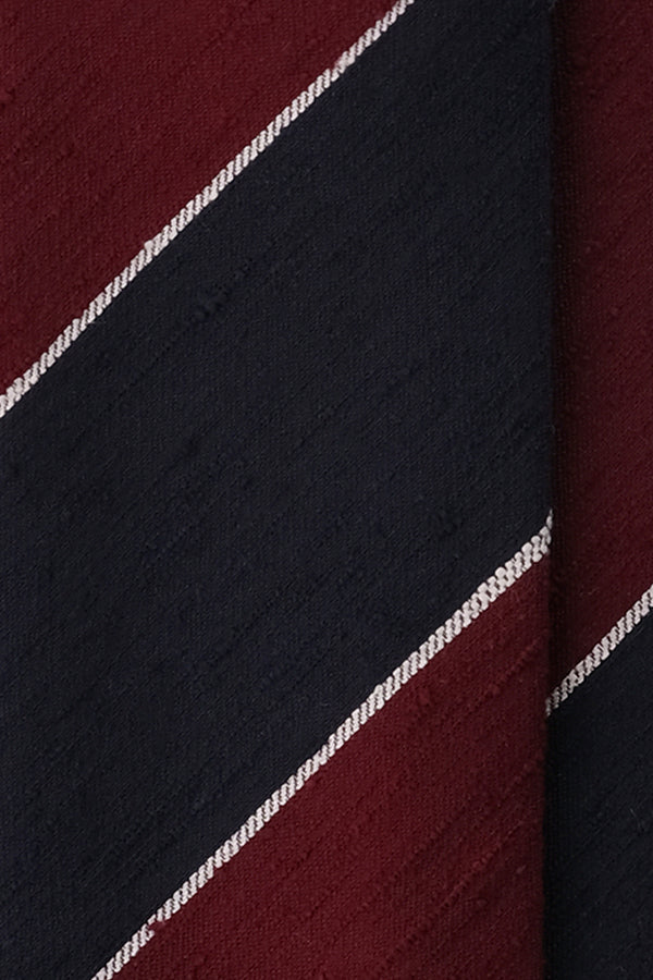 3-Fold Striped Silk Shantung Tie - Navy/Burgundy/White
