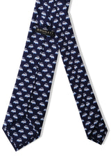 3-Fold Italian Car Patterned Printed Silk Tie - Navy - Brunati Como®