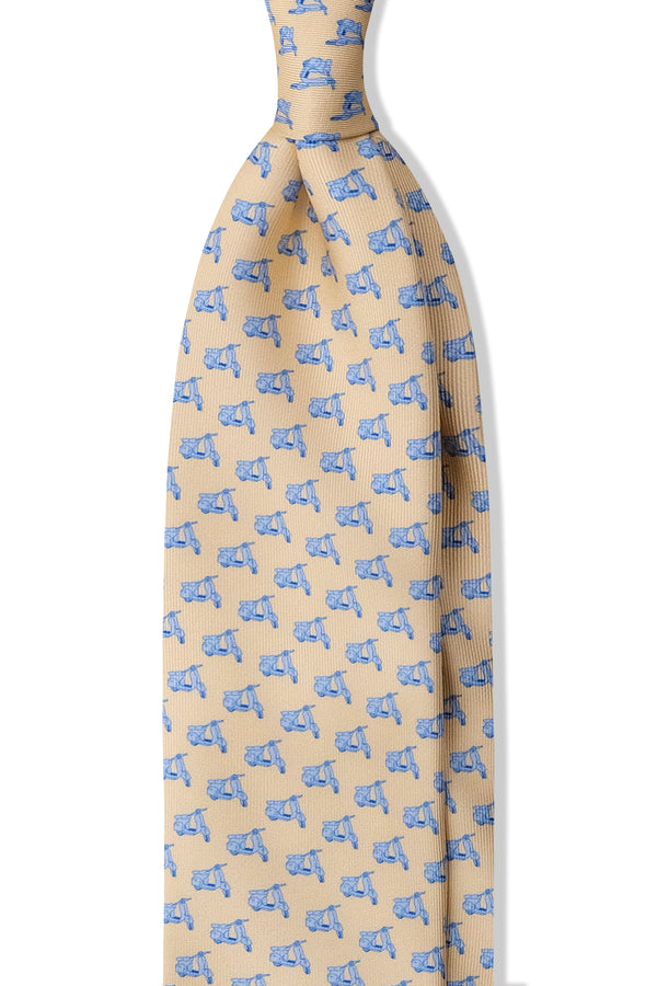 3-Fold Italian Scooter Patterned Printed Silk Tie - Vanilla - Brunati Como®