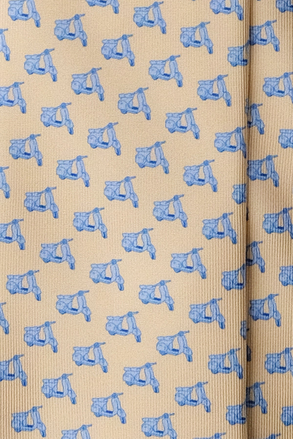 3-Fold Italian Scooter Patterned Printed Silk Tie - Vanilla - Brunati Como®