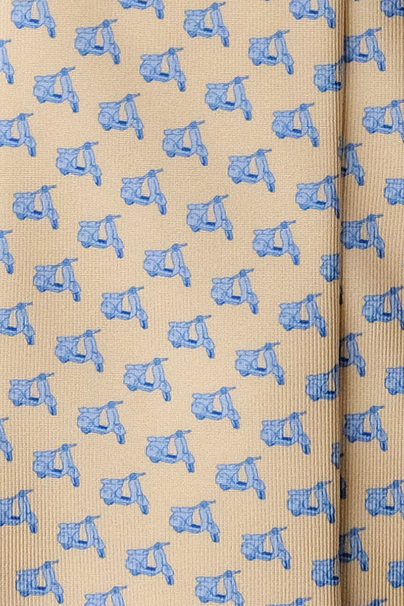 3-Fold Italian Scooter Patterned Printed Silk Tie - Vanilla - Brunati Como®