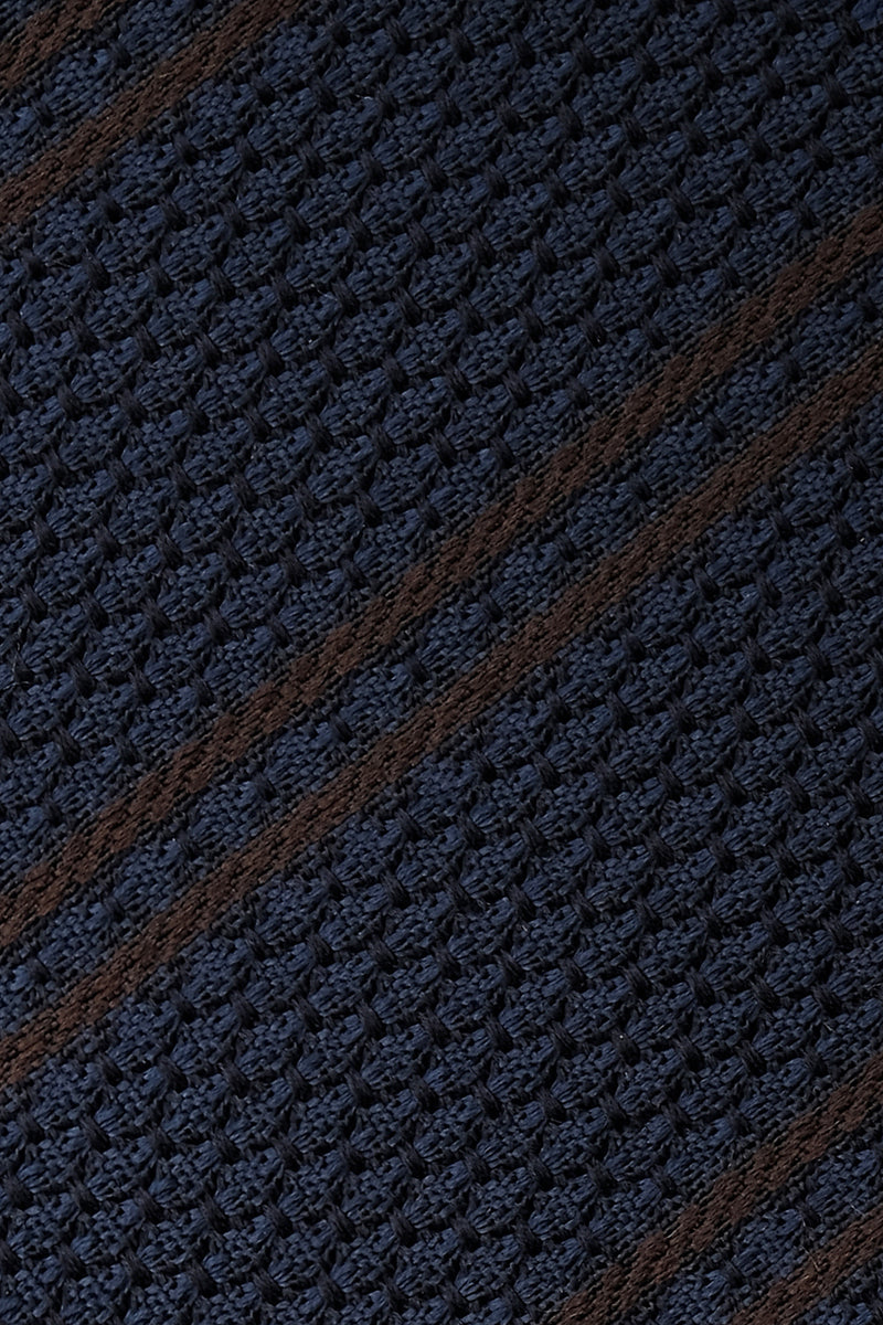 Silk Grenadine Garza Grossa Stripe / Navy / Brown - Brunati Como®