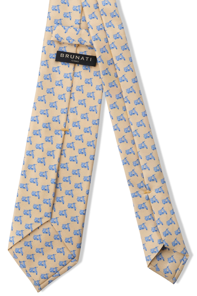 3-Fold Italian Scooter Patterned Printed Silk Tie - Vanilla - Brunati Como®