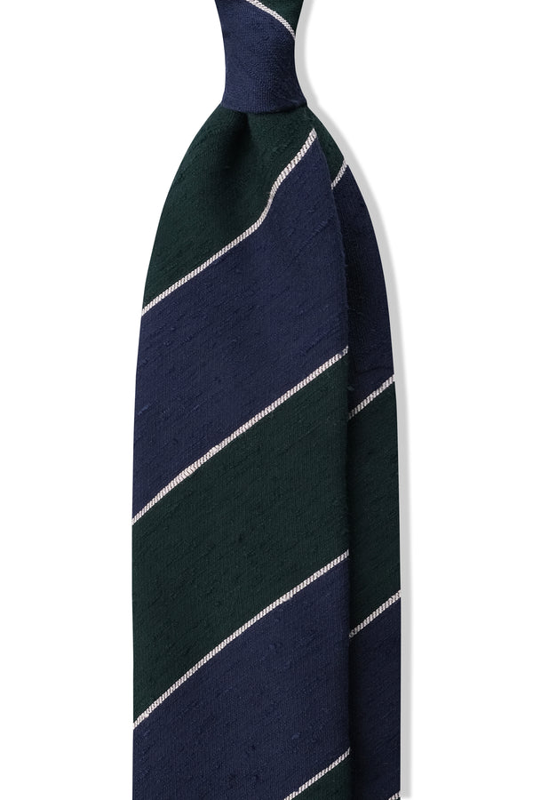 3-Fold Striped Silk Shantung Tie - Forest/Blue/White