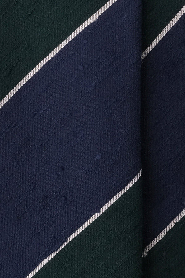 3-Fold Striped Silk Shantung Tie - Forest/Blue/White
