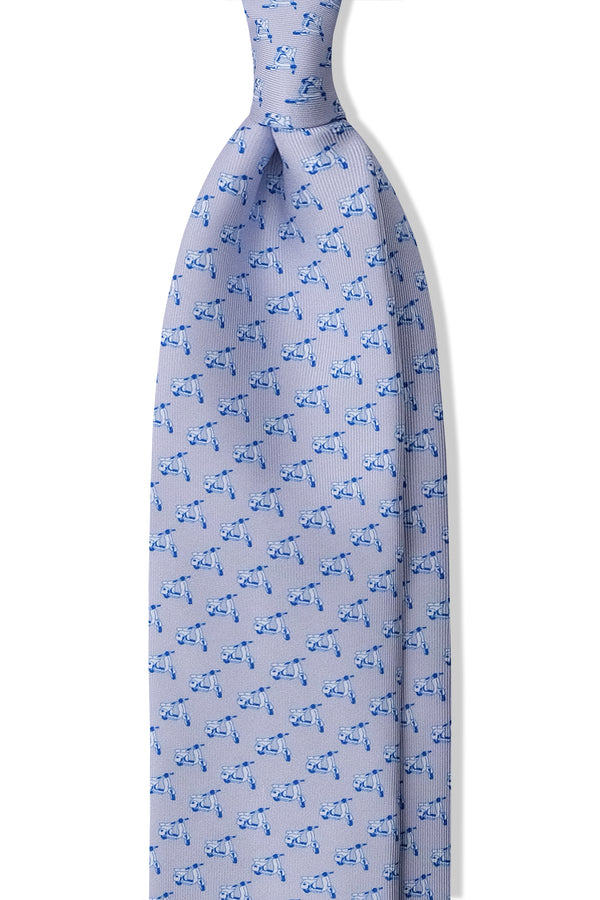 3-Fold Italian Scooter Patterned Printed Silk Tie - Grey - Brunati Como®