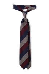 3-Fold Striped Silk Grenadine Garza Grossa - Burgundy/Navy/Silver Beige - Brunati Como®