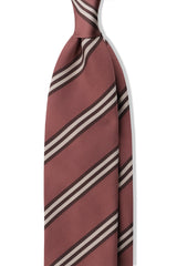 3-Fold Striped Repp Silk Tie - Old Pink / Brown / Cream - Brunati Como®