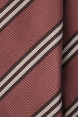 3-Fold Striped Repp Silk Tie - Old Pink / Brown / Cream - Brunati Como®