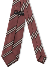 3-Fold Striped Repp Silk Tie - Old Pink / Brown / Cream - Brunati Como®
