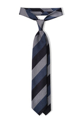 3-Fold Striped Silk Grenadine Garza Grossa - Petrol/Navy/Silver - Brunati Como®