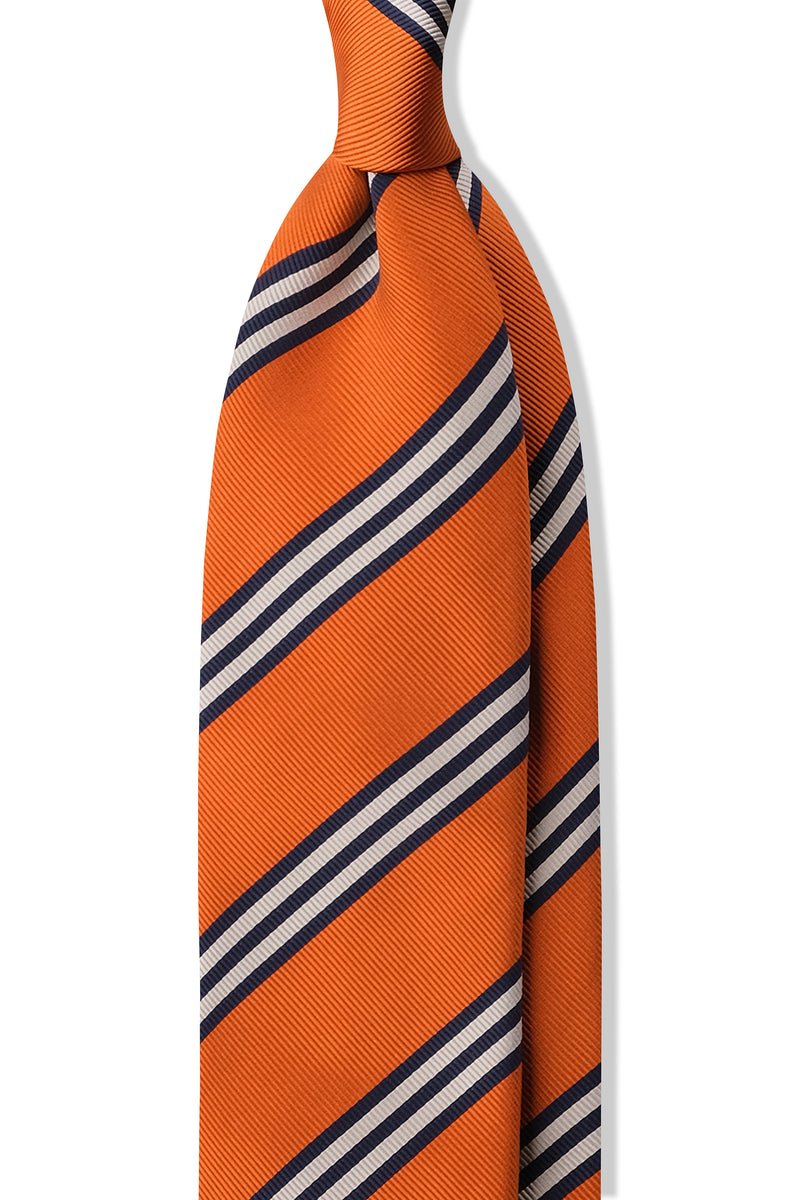 3-Fold Striped Repp Silk Tie - Orange / Navy / Cream - Brunati Como®