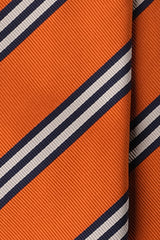 3-Fold Striped Repp Silk Tie - Orange / Navy / Cream - Brunati Como®