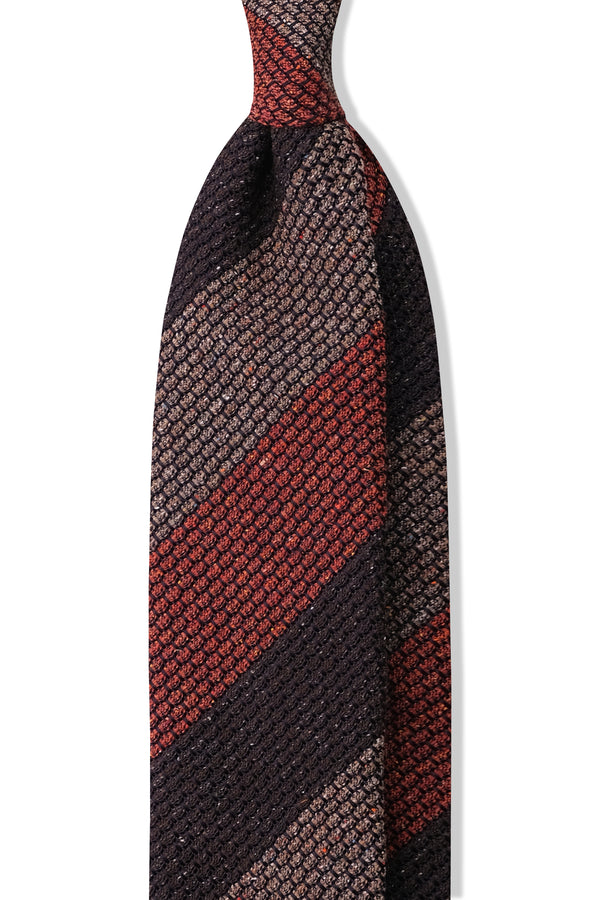 3-Fold Striped Silk Grenadine Garza Grossa - Melange Orange/Beige/Brown