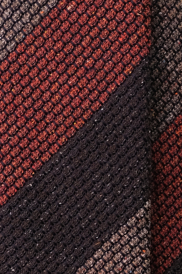 3-Fold Striped Silk Grenadine Garza Grossa - Melange Orange/Beige/Brown