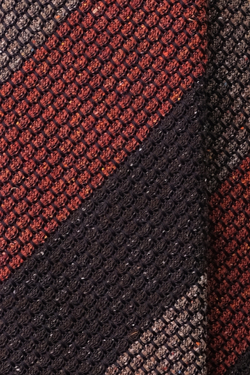 3-Fold Striped Silk Grenadine Garza Grossa - Melange Orange/Beige/Brown - Brunati Como®