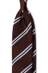 3-Fold Striped Repp Silk Tie - Brown / Navy / Cream - Brunati Como®