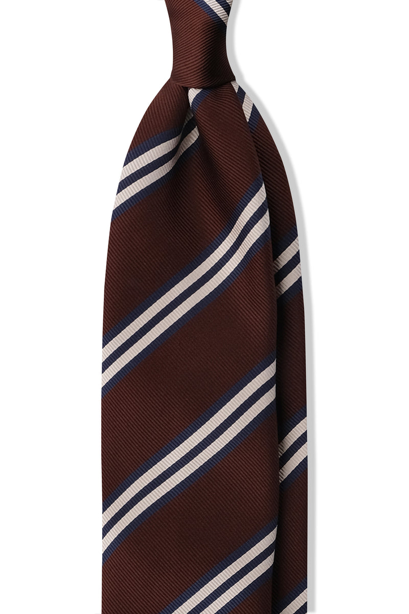 3-Fold Striped Repp Silk Tie - Brown / Navy / Cream - Brunati Como®