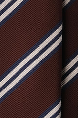 3-Fold Striped Repp Silk Tie - Brown / Navy / Cream - Brunati Como®