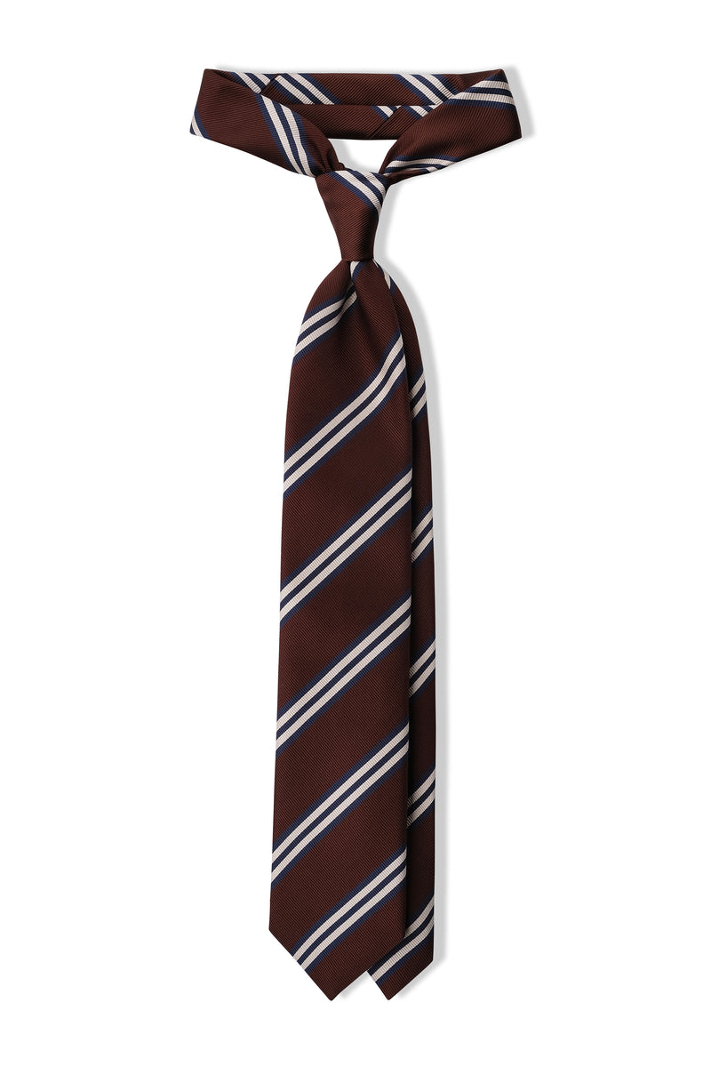 3-Fold Striped Repp Silk Tie - Brown / Navy / Cream - Brunati Como®