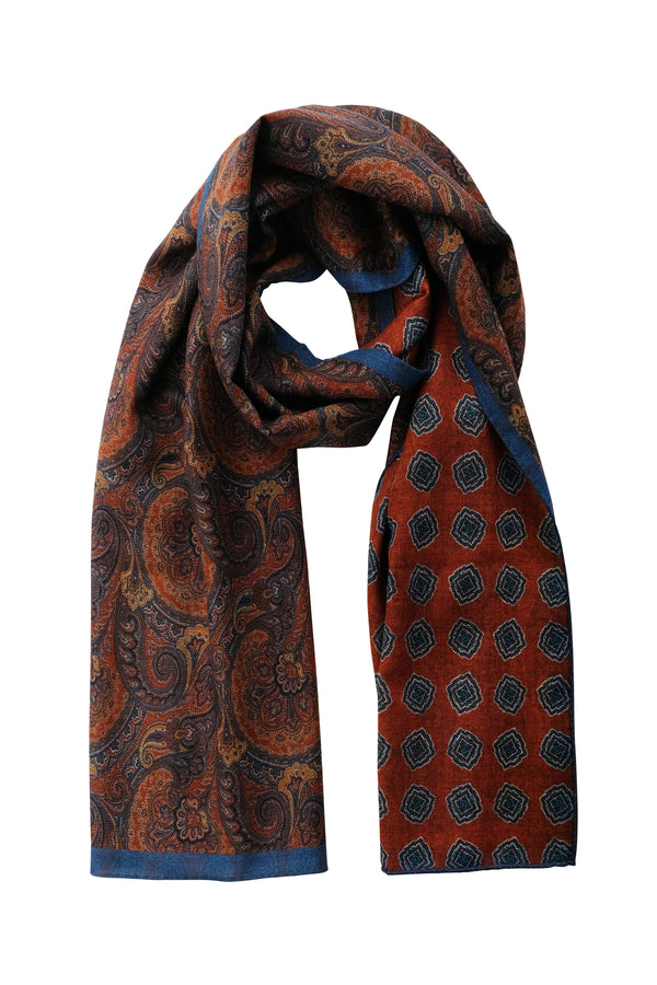 Handrolled Doubleface Flannel Scarf - Blue / Burnt Orange - Brunati Como®