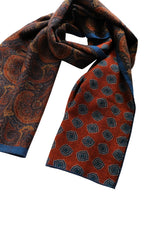 Handrolled Doubleface Flannel Scarf - Blue / Burnt Orange - Brunati Como®