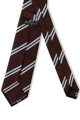 3-Fold Striped Repp Silk Tie - Brown / Navy / Cream - Brunati Como®