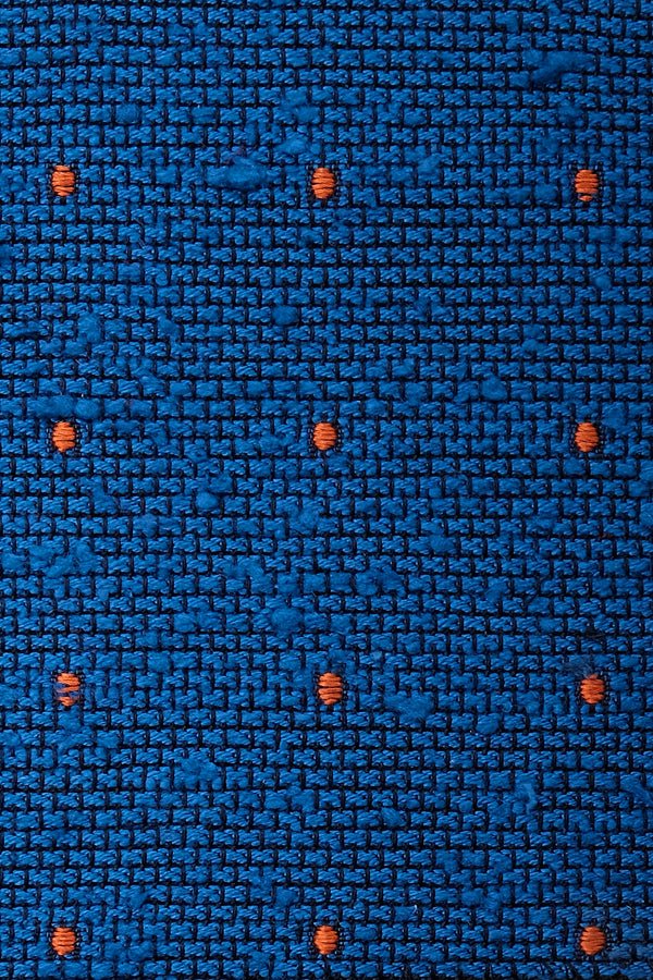 Silk Grenadine Shantung / Blue - Orange Polka Dots - Brunati Como®