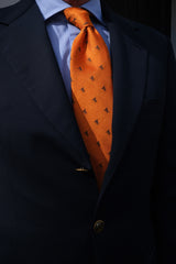 3-Fold Untipped Silk Jacquard Repp Tie - Orange / Brown