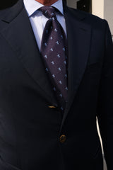 3-Fold Untipped Silk Jacquard Repp Tie - Navy / Light Blue