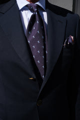3-Fold Untipped Silk Jacquard Repp Tie - Navy / Light Blue