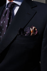 3-Fold Untipped Silk Jacquard Repp Tie - Navy / Light Blue