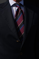3-Fold Striped Repp Silk Tie - Raspberry / Navy / Blue Marine