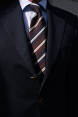 3-Fold Striped Repp Silk Tie - Brown / Navy / Light Blue