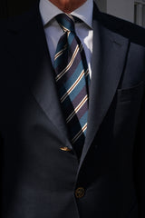 3-Fold Striped Repp Silk Tie - Royal / Navy / Brown