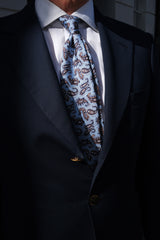 3-Fold Paisley Patterned Printed Silk Tie - Light Blue / Navy / Beige