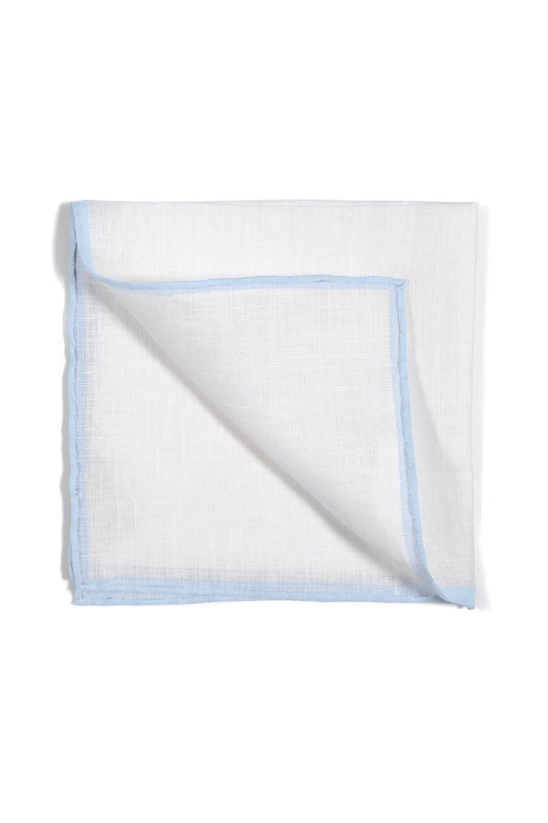 Shoestring Pocket Square Irish Linen - White/Light Blue - Brunati Como®