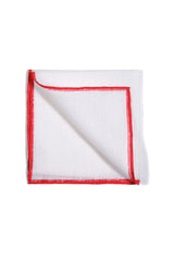 Shoestring Pocket Square Irish Linen - White/Vivid Red
