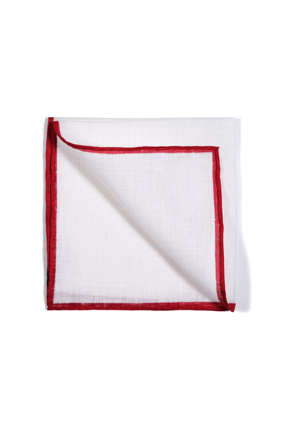 Shoestring Pocket Square Irish Linen - White/Red - Brunati Como®