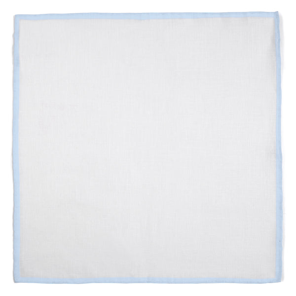 Shoestring Pocket Square Irish Linen - White/Light Blue - Brunati Como®