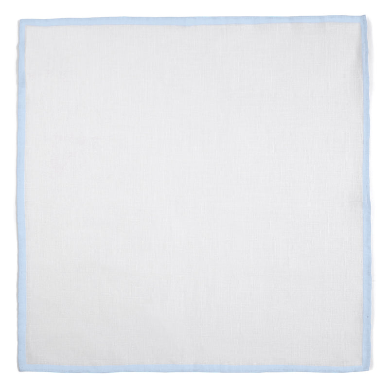 Shoestring Pocket Square Irish Linen - White/Light Blue - Brunati Como®