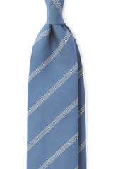 3-Fold Striped Repp Silk Tie - Light Blue / White