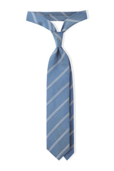 3-Fold Striped Repp Silk Tie - Light Blue / White