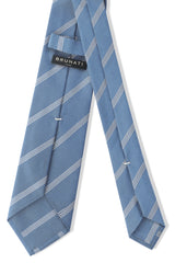 3-Fold Striped Repp Silk Tie - Light Blue / White