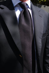 3-Fold Plain Silk Grenadine Tie - Navy