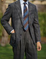 Handrolled Striped Silk Grenadine Jacquard Tie - Royal Blue/Gold Brown - Brunati Como®