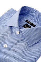 Minimal Check Classic Cutaway Collar Dress Shirt - Light Blue/White - Brunati Como®
