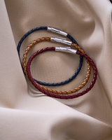 Braided Leather Silver Bracelet - Navy - Brunati Como®